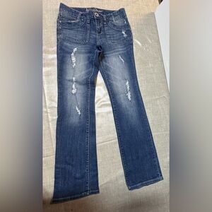 Ariya Women's Distressed Bootcut Low Rise Jeans - Dark Blue